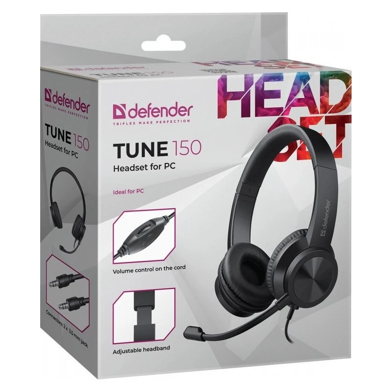 Wired headphones with microphone DEFENDER tune 150 — black, wired stereo headset