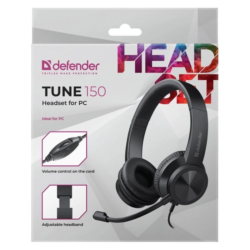Wired headphones with microphone DEFENDER tune 150 — black, wired stereo headset