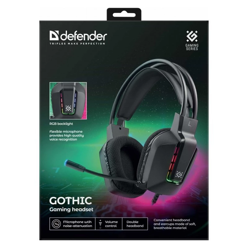 Wired USB Gaming Headset DEFENDER GOTHIC RGB with Microphone, Black