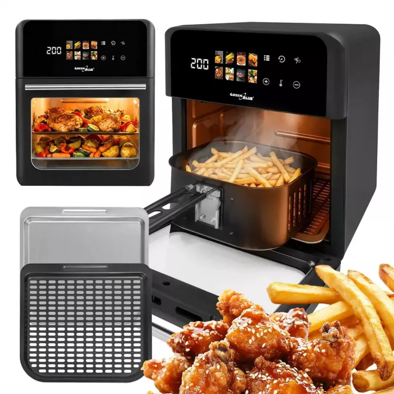 Air Fryer GreenBlue GB950 1800W, 10 L capacity, 8 programs, touch panel, timer, black