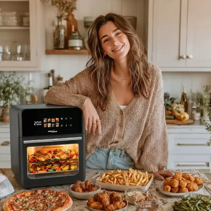 Air Fryer GreenBlue GB950 1800W, 10 L capacity, 8 programs, touch panel, timer, black