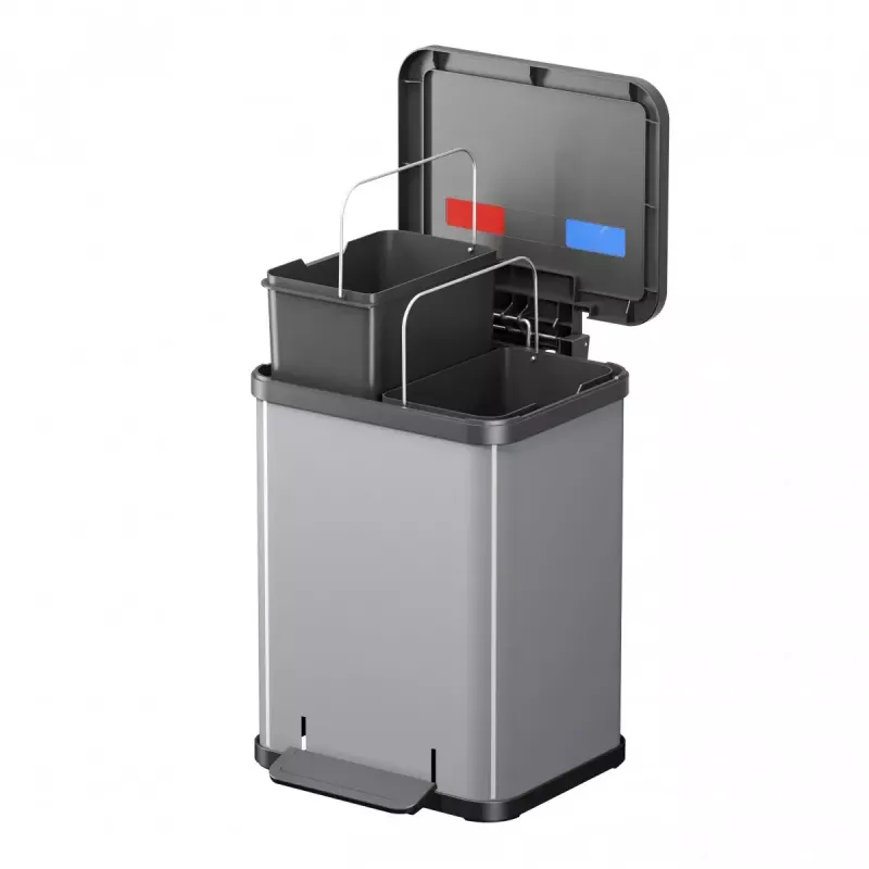 Hailo Öko duo Plus M 18 L Rectangular Steel kitchen waste bin, 2-compartment, silver