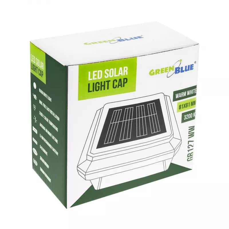 Solar LED Post Light GreenBlue GB127 WW — 3200K Neutral White, 80×80mm Envelope Canopy, NiMH Battery