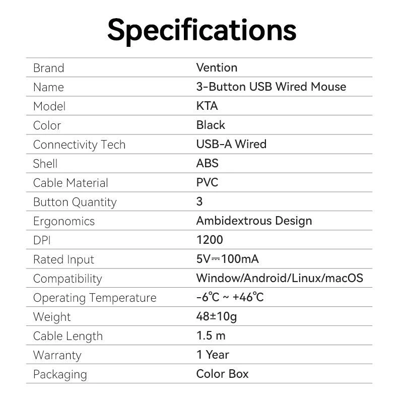 Mouse USB Optical BLACK/KTABG Vention