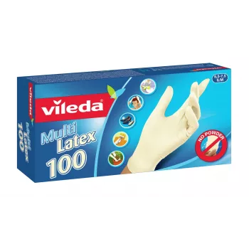 Disposable Latex Gloves VILEDA Multi Latex 100, Beige, Size S/M, 100 pcs