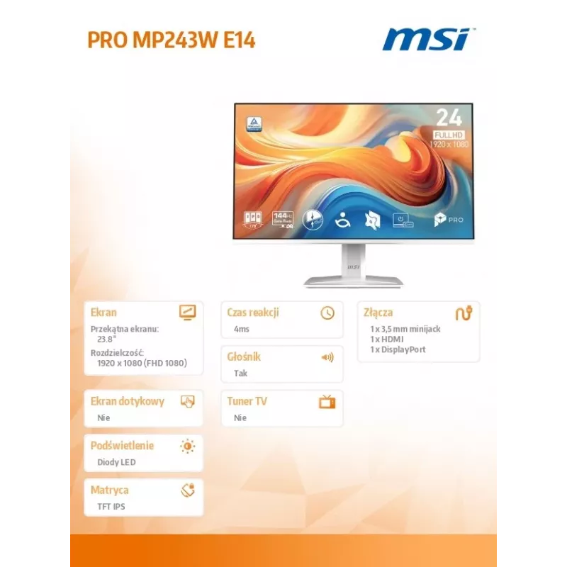 Monitor PRO MP243W E14 23.8 inch LED/FHD/FLAT/144Hz/white