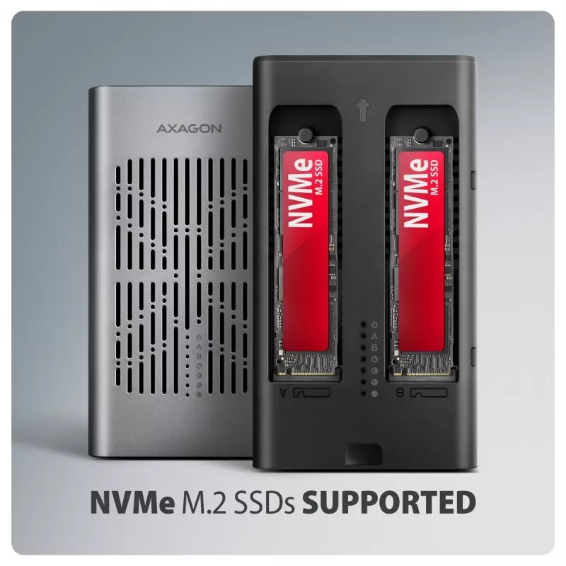 External enclosure AXAGON EEM2-20GD USB-C 20 Gbps for two M.2 NVMe SSDs with hardware cloning
