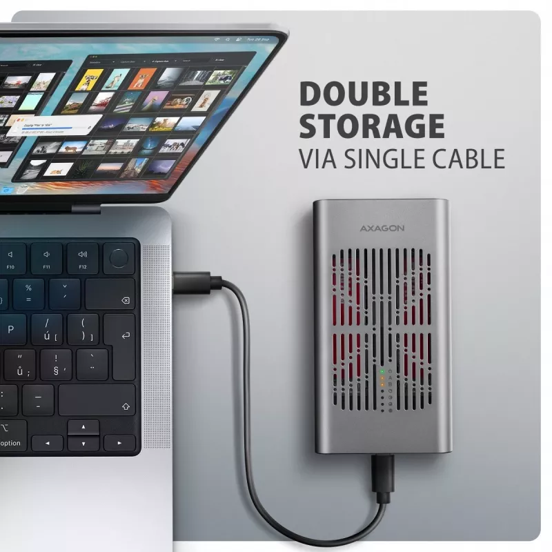 External enclosure AXAGON EEM2-20GD USB-C 20 Gbps for two M.2 NVMe SSDs with hardware cloning