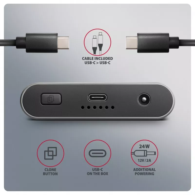 External enclosure AXAGON EEM2-20GD USB-C 20 Gbps for two M.2 NVMe SSDs with hardware cloning