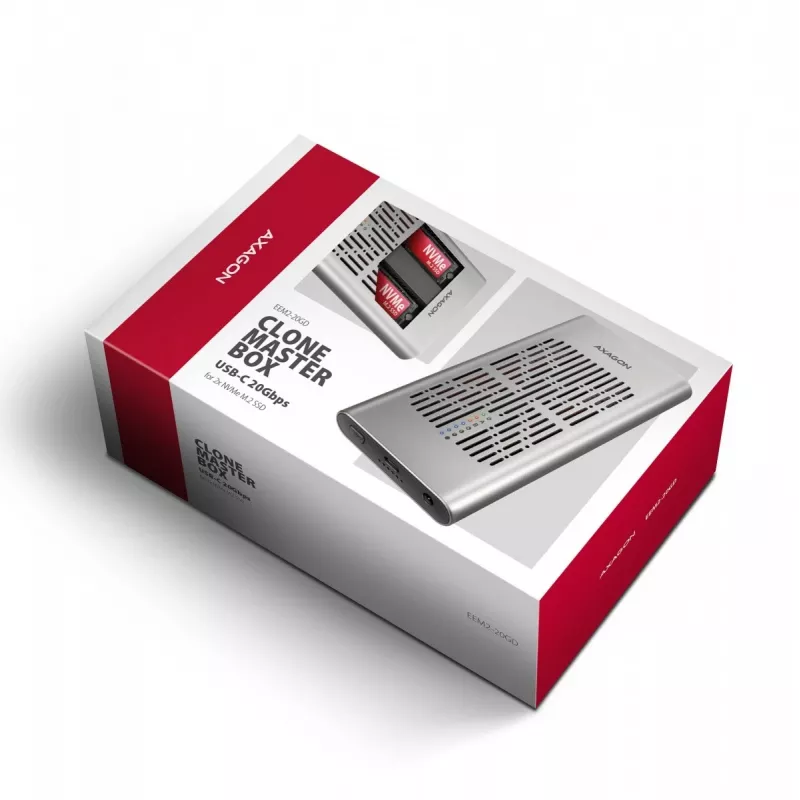 External enclosure AXAGON EEM2-20GD USB-C 20 Gbps for two M.2 NVMe SSDs with hardware cloning