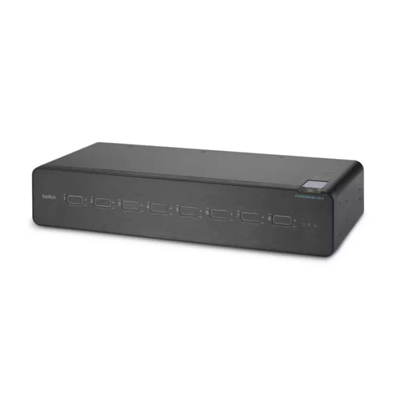 KVM switch Belkin F1DN208KVM-UN-4 — 8-port dual-head HDMI/DisplayPort, USB keyboard & mouse, 4K@60Hz, rack-mount, black