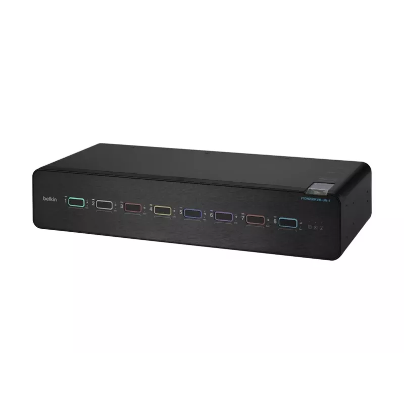 KVM switch Belkin F1DN208KVM-UN-4 — 8-port dual-head HDMI/DisplayPort, USB keyboard & mouse, 4K@60Hz, rack-mount, black