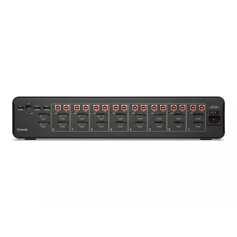 KVM switch Belkin F1DN208KVM-UN-4 — 8-port dual-head HDMI/DisplayPort, USB keyboard & mouse, 4K@60Hz, rack-mount, black