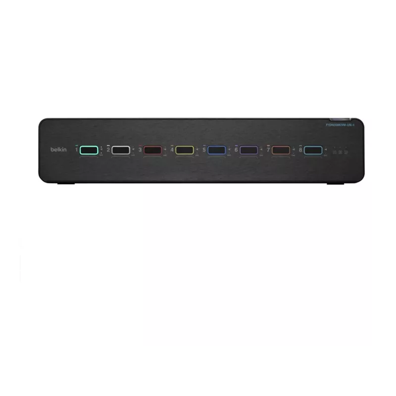KVM switch Belkin F1DN208KVM-UN-4 — 8-port dual-head HDMI/DisplayPort, USB keyboard & mouse, 4K@60Hz, rack-mount, black