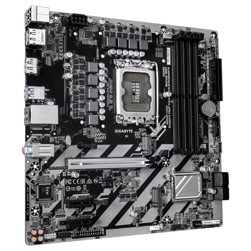 GIGABYTE B860M D3W Motherboard - Intel Core Ultra Series CPUs, 4+1+2 Phases VRM, up to 9066MHz DDR5, 2xPCIe 4.0 M.2, 1GbE LAN, USB 3.2 Gen 1