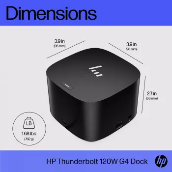 HP Thunderbolt Dock 120W G4, Kensington, China, Thailand, Taiwan, Business, Windows 10, Windows 11, MacOS, 98 mm
