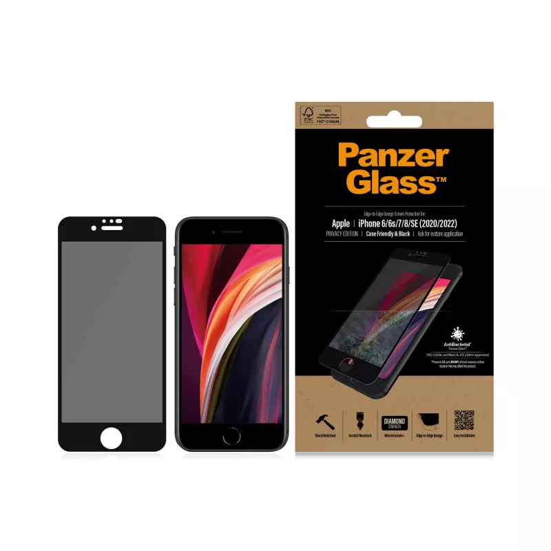 PanzerGlass ® Privacy Screen Protector iPhone SE (2020/2022) | 8 | 7 | 6 | 6s | Edge-to-Edge