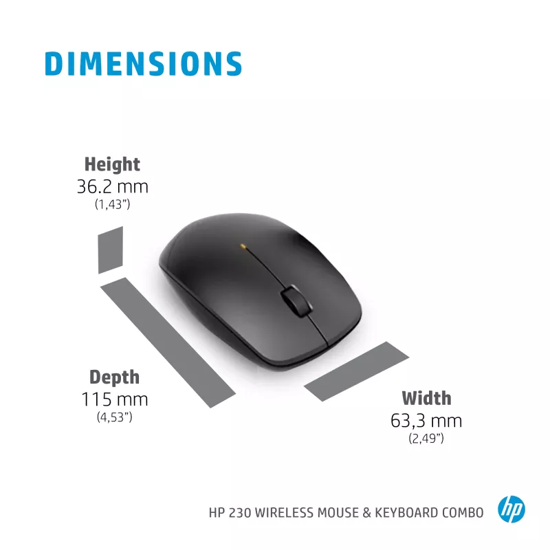 HP 230 Wireless Mouse and Keyboard Combo, White, Mouse included