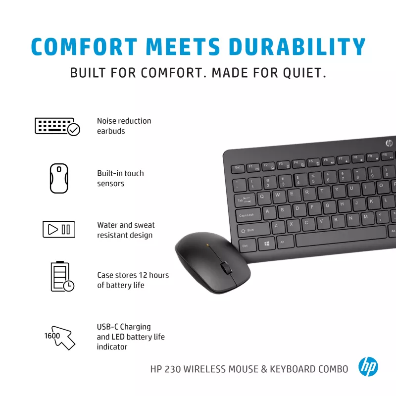 HP 230 Wireless Mouse and Keyboard Combo, White, Mouse included