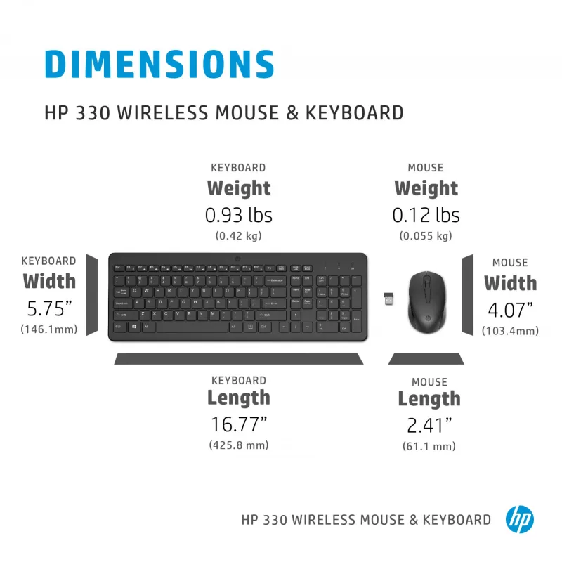 Wireless keyboard and mouse combo HP 330 — full-size keyboard, RF wireless, black, mouse included