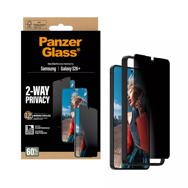 PanzerGlass ® 2-Way Privacy Screen Protector Samsung Galaxy S26+ | Ultra-Wide Fit w. EasyAligner