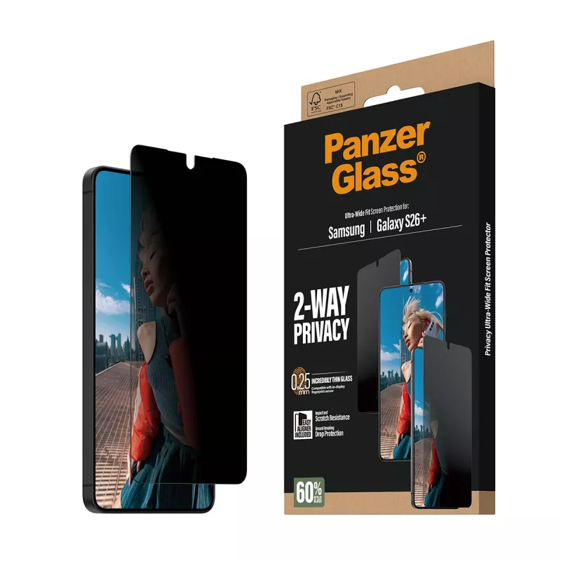 PanzerGlass ® 2-Way Privacy Screen Protector Samsung Galaxy S26+ | Ultra-Wide Fit w. EasyAligner