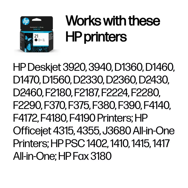 HP 21 Black Original Ink Cartridge, Black, 1 pc(s), 190 pages
