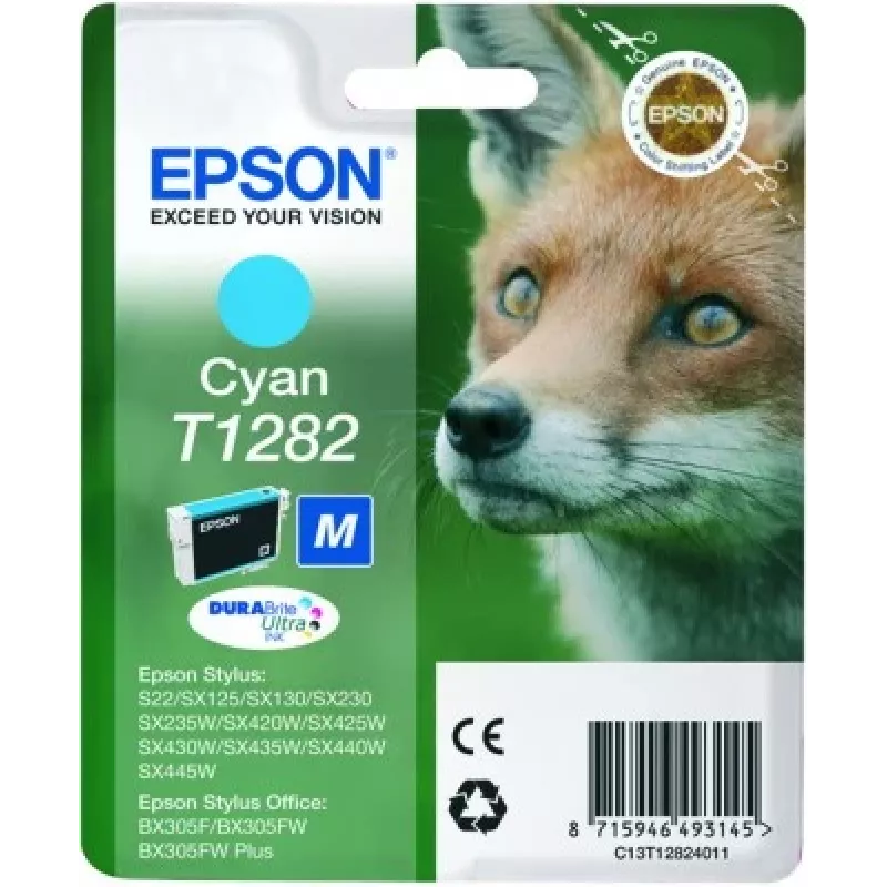 Epson Fox Singlepack Cyan T1282 DURABrite Ultra Ink, Cyan, 1 pc(s)