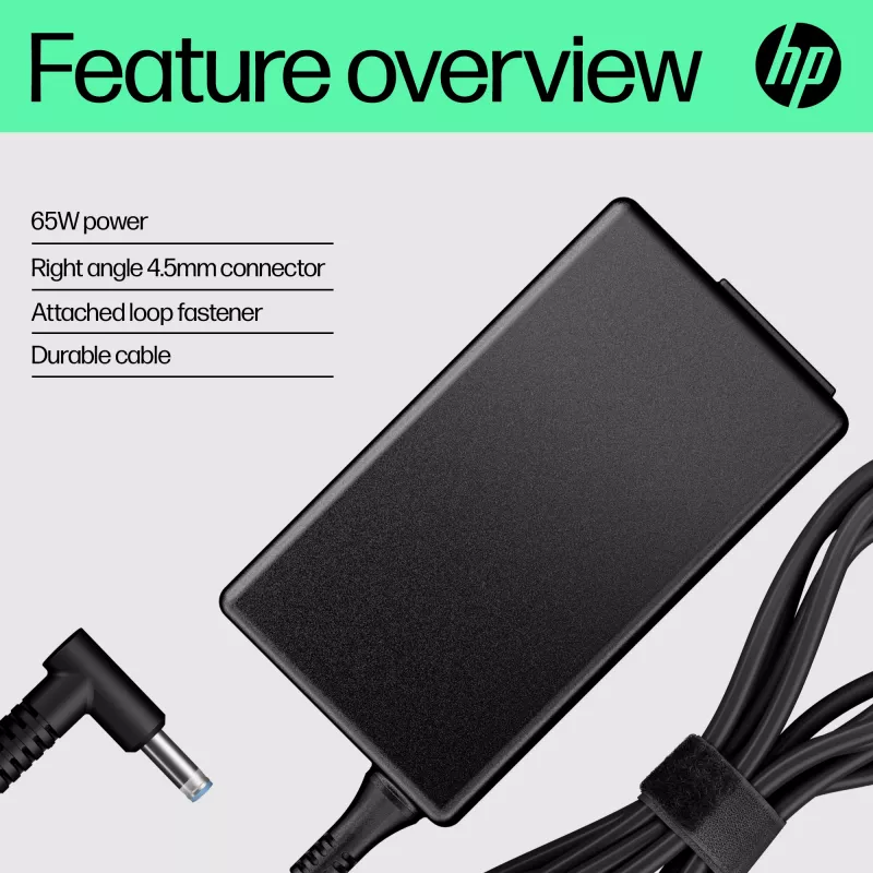 HP 65W Smart AC Adapter, Compatible with HP ProBook 440 G6 Notebook PC; HP ProBook 450 G6 Notebook PC; HP ProBook x360 11..., Business, 5 - 35 °C, -20 - 85 °C, CCC, CE, BSMI, 47 mm