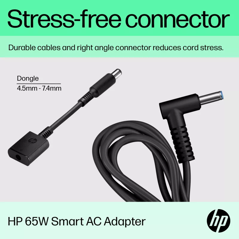 HP 65W Smart AC Adapter, Compatible with HP ProBook 440 G6 Notebook PC; HP ProBook 450 G6 Notebook PC; HP ProBook x360 11..., Business, 5 - 35 °C, -20 - 85 °C, CCC, CE, BSMI, 47 mm