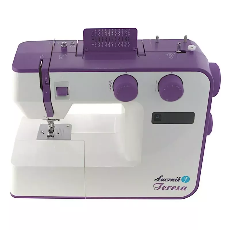 Sewing machine Lucznik Teresa portable lightweight — model Teresa, domestic electric sewing machine, basic stitch functions, white-violet