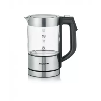 Electric kettle SEVERIN WK3458, 0.5 L, 1100 W, glass & stainless steel, 5 temperature settings, cordless