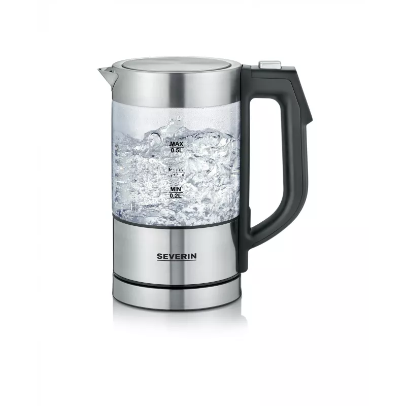 Electric kettle SEVERIN WK3458, 0.5 L, 1100 W, glass & stainless steel, 5 temperature settings, cordless