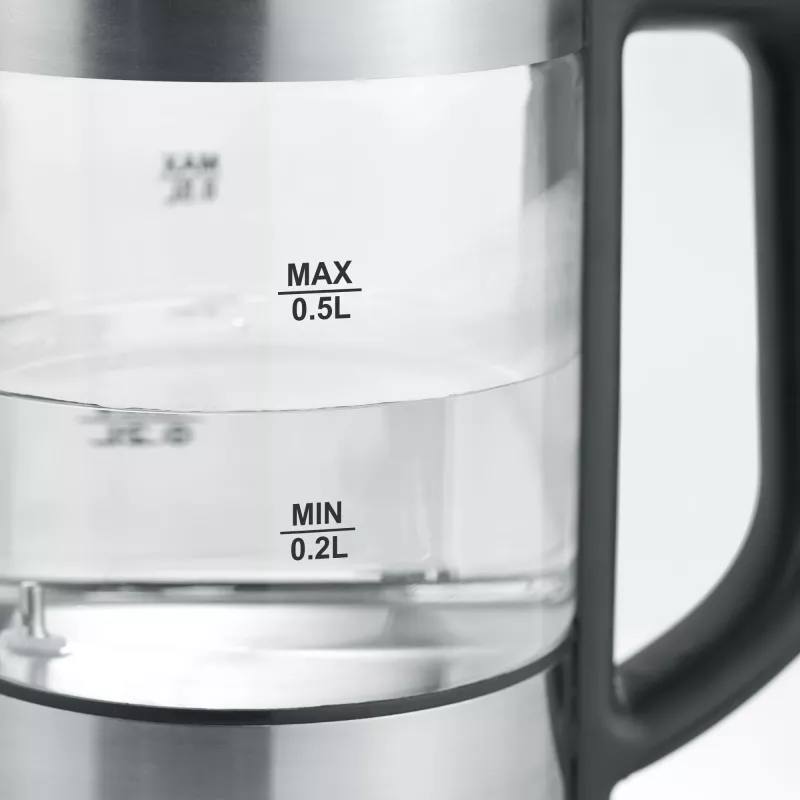 Electric kettle SEVERIN WK3458, 0.5 L, 1100 W, glass & stainless steel, 5 temperature settings, cordless