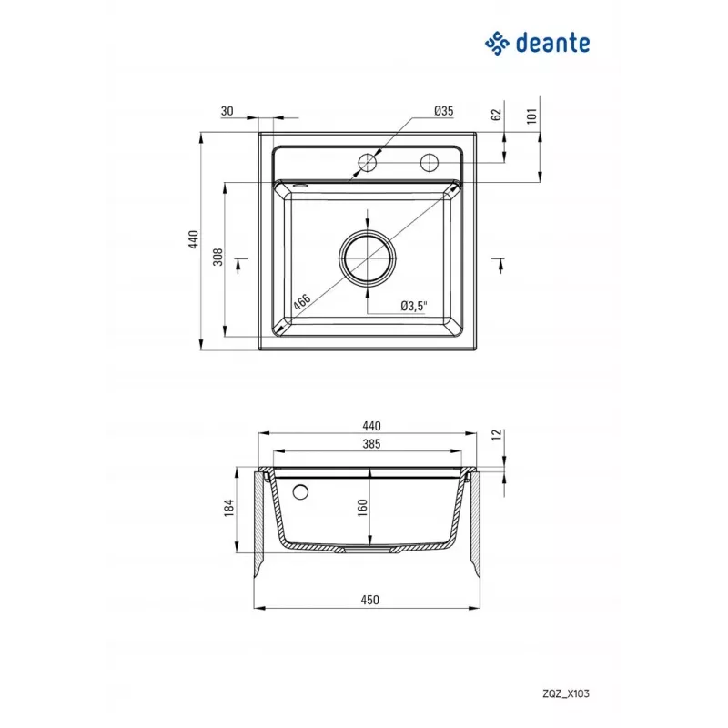 Granite 1-BOWL Sink Deante Black Zorba