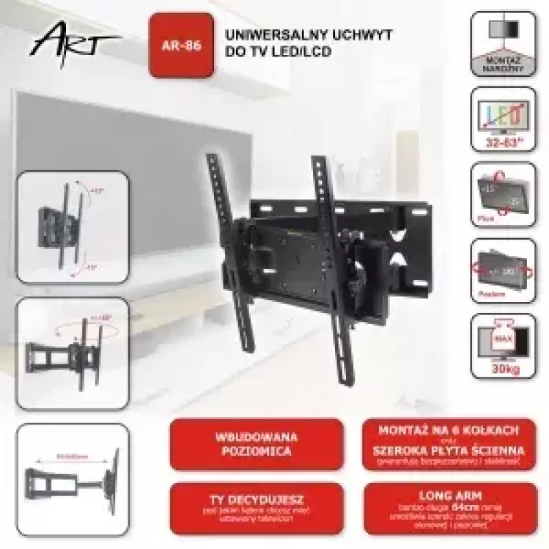 Wall TV mount ART AR-86, wall-mounted bracket for TVs, model AR-86