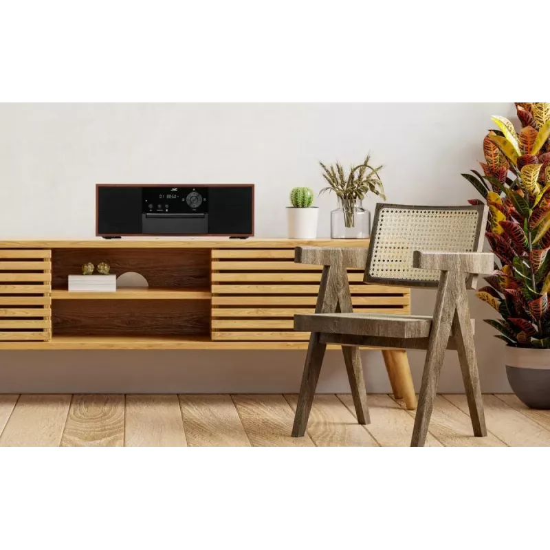 Mini tower music system JVC RD-E761, 2x8W RMS, Bluetooth 4.2, USB, CD, FM, wooden housing, black