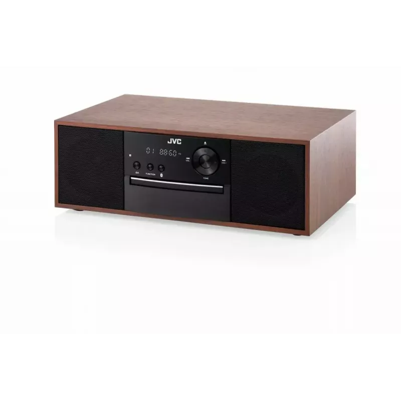 Mini tower music system JVC RD-E761, 2x8W RMS, Bluetooth 4.2, USB, CD, FM, wooden housing, black