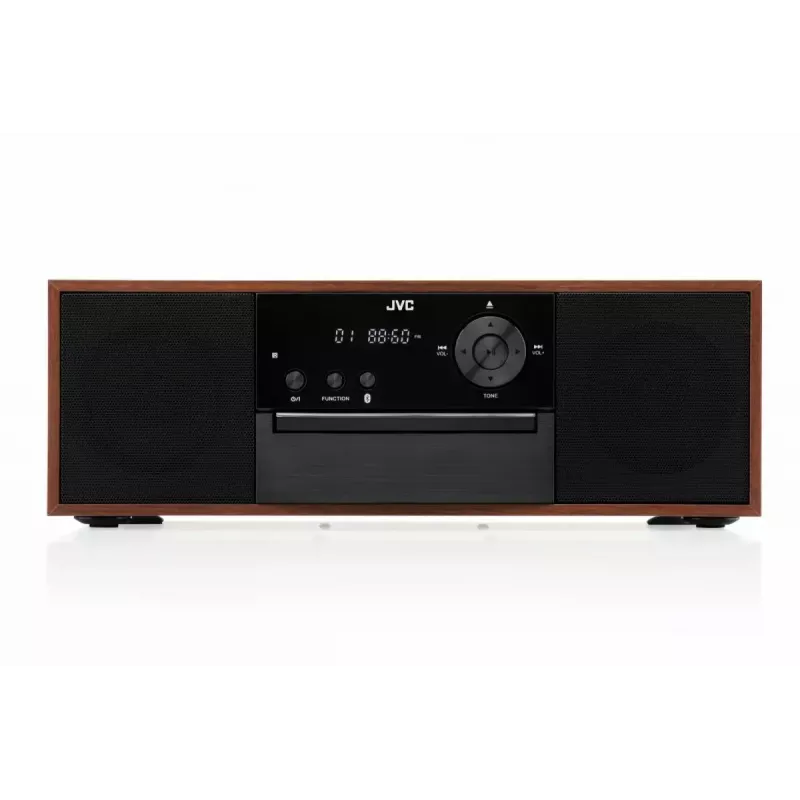 Mini tower music system JVC RD-E761, 2x8W RMS, Bluetooth 4.2, USB, CD, FM, wooden housing, black
