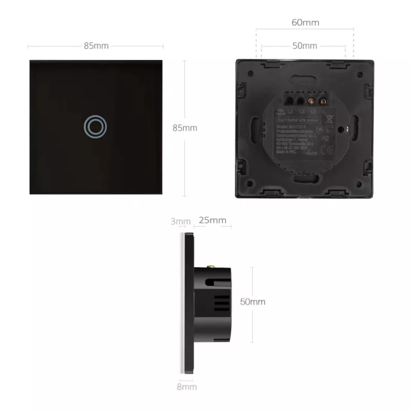 Wall light switch MACLEAN MCE710B single-touch touch control, built-in wall plate compatible