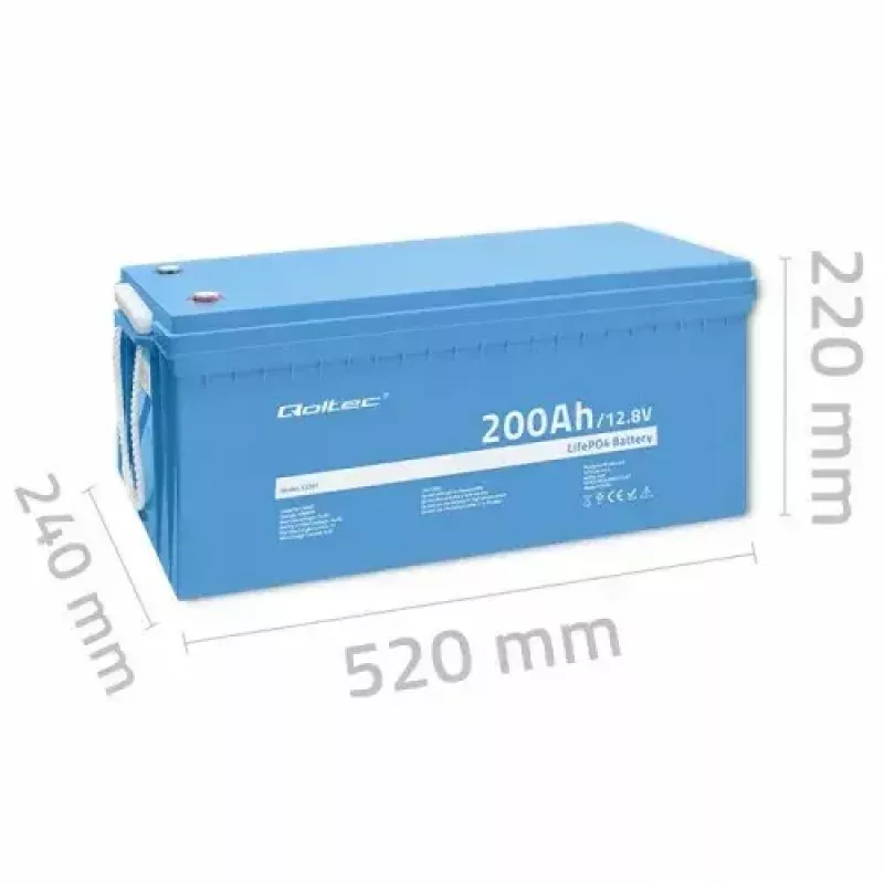 Qoltec 53707 Vehicle Battery Lithium Iron Phosphate 200 Ah 12.8 V