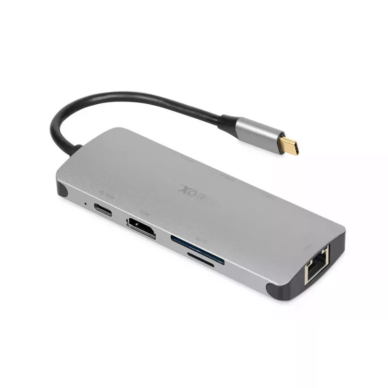 Interface hub IBOX IUH3RJ4K USB Type-C to USB 3.2 Gen 1 Type-A (3 ports), USB 3.2 Gen 2 Type-C, RJ-45, 5000 Mbit/s, Silver