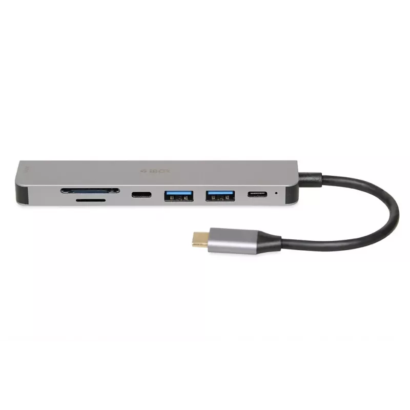 Docking hub IBOX IUH3SL4K USB Type-C 5 Gbit/s, HDMI 4K@30Hz, PD up to 100W, 2x USB-A, 2x USB-C, card reader, silver