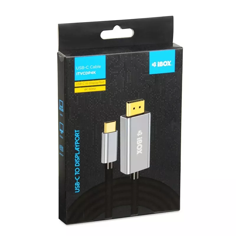 Video cable adapter IBOX ITVCDP4K USB Type-C to DisplayPort 1.8 m Black