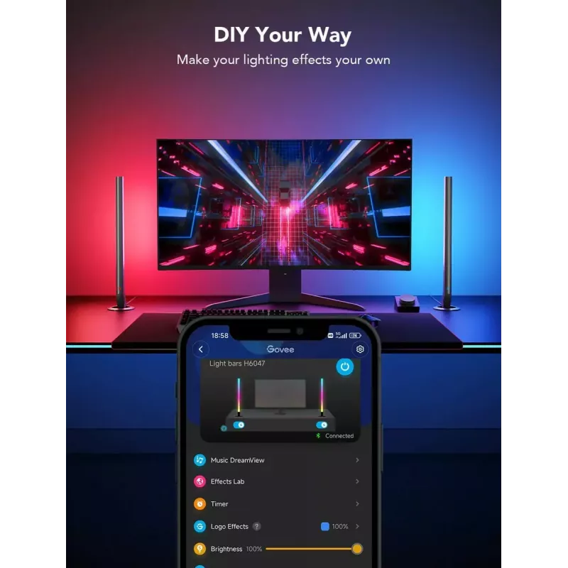 Table and Pendant Gaming Light Bars Govee H6047 RGBIC Wi‑Fi, multizone RGBIC lighting