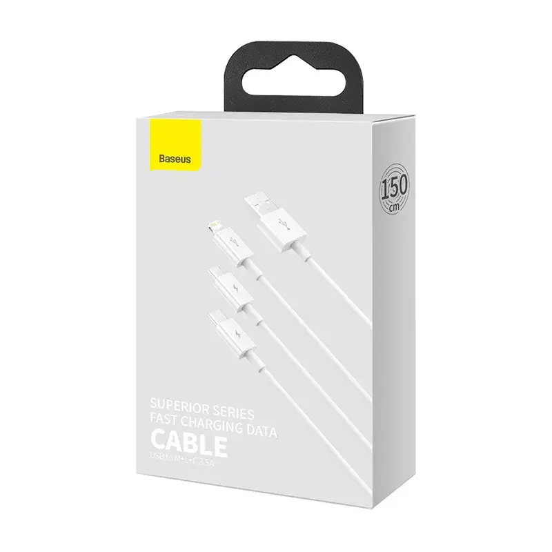 USB Cable Baseus Superior USB 2.0 1.5m USB A USB C/Micro USB A/Lightning White