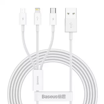 USB Cable Baseus Superior USB 2.0 1.5m USB A USB C/Micro USB A/Lightning White