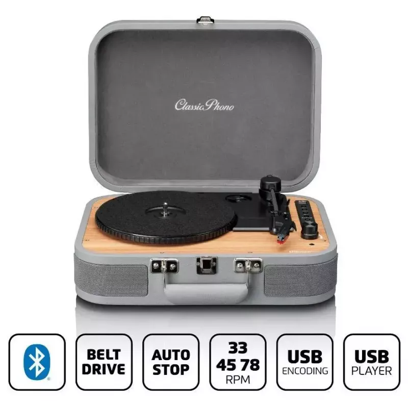 Turntable suitcase Lenco TT-116GR portable vinyl player with Bluetooth 5.0, USB, AUX, built-in speakers, 4W, supports 7/10/12-inch records
