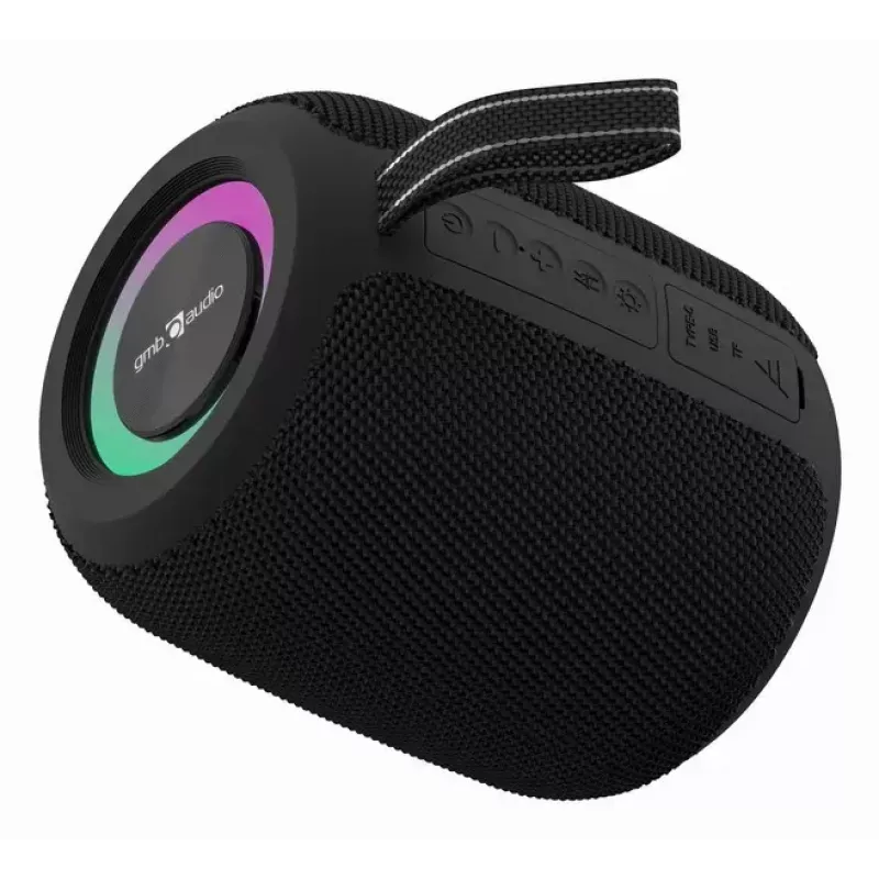 Mono portable speaker GEMBIRD GMB Audio SPK-BT-LED-05-BK — 8 W RMS, 6.6 cm driver, Bluetooth, MicroSD support, black cylinder