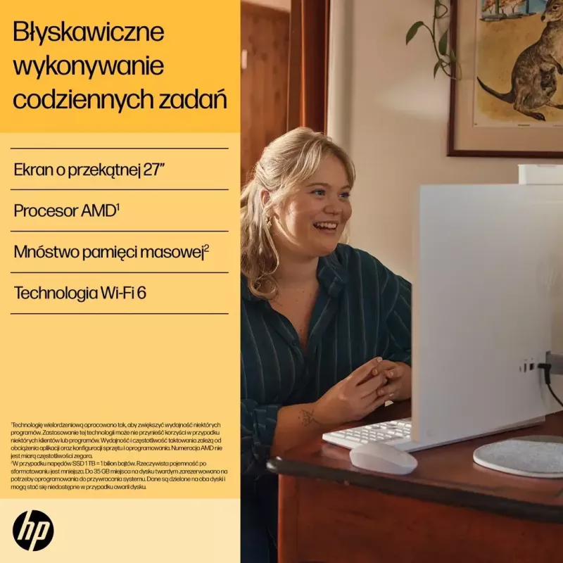 All-in-One PC HP 27-cr0222nw — HP All-in-One desktop with AMD Ryzen 7 7730U, 16GB RAM, 512GB SSD, 27 inch FHD, Windows 11 Home, Wi‑Fi 6